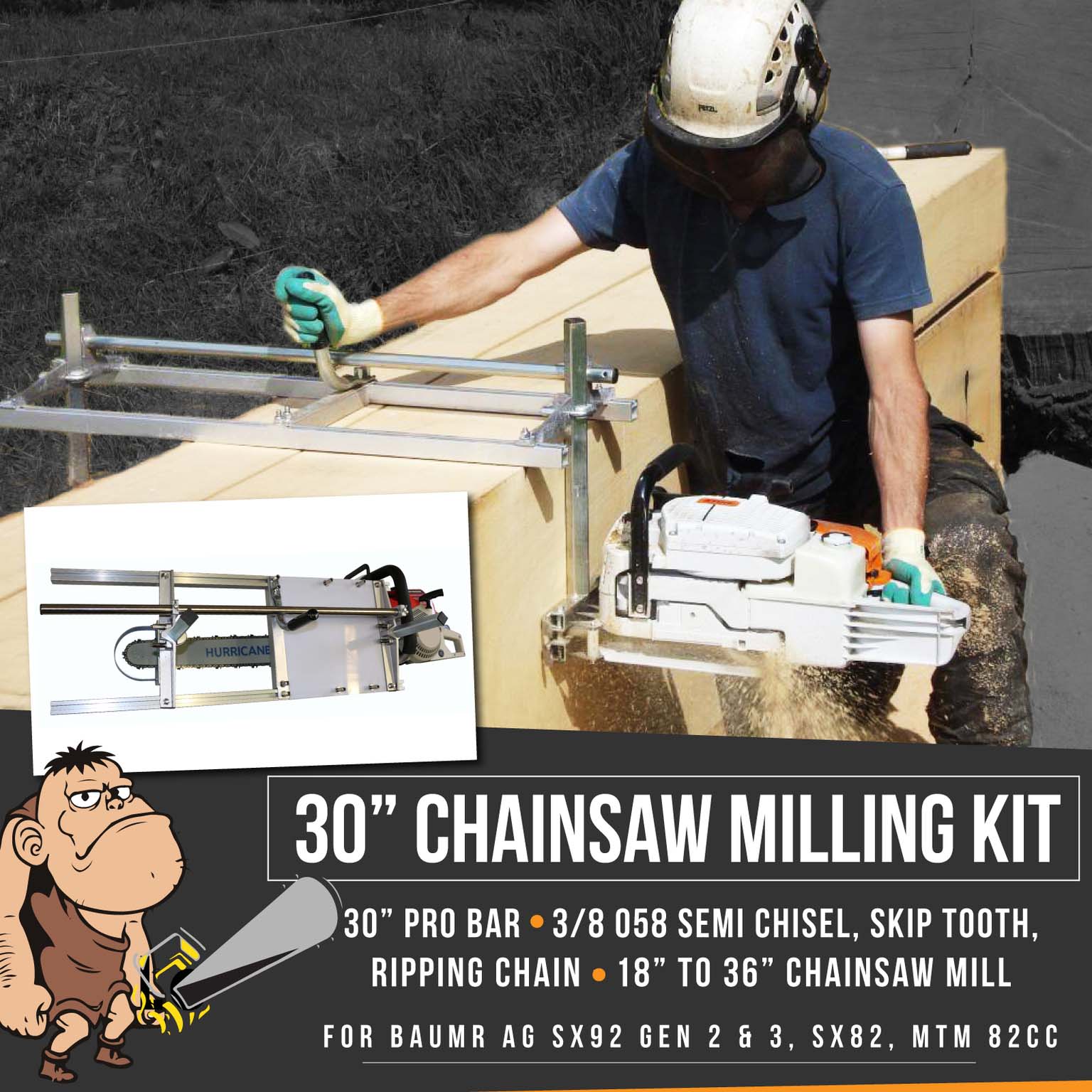Baumr Ag SX92 SX82 MTM Chainsaw Milling Mill Kit 30" Bar & 3/8 Semi