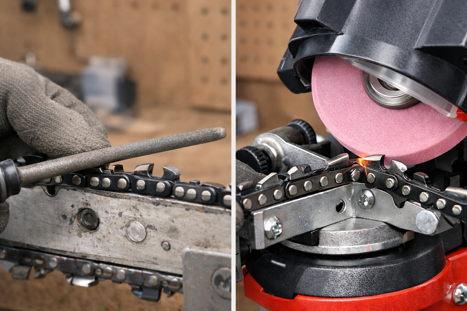 Manual vs electric chainsaw sharpening methods