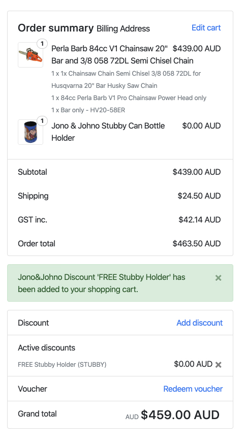 Order summary discount code instruction