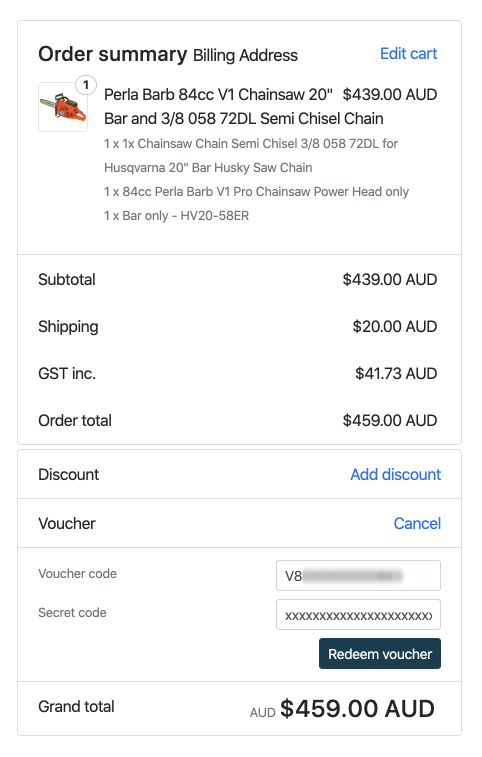 Voucer Instructions, order summary