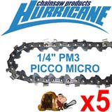 5x Semi Chisel 1/4" 043 72DL 71PM3 Chains for 14" Stihl MSA 200 C-B Battery Saw