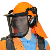 Complete Safety Helmet Visor Ear Muffs Neck Flap Chainsaw Brush Cutter Lawn Mower