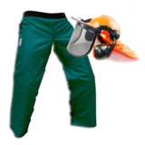 Safety Helmet and Large 38" Green Protective Chainsaw Safety Chaps