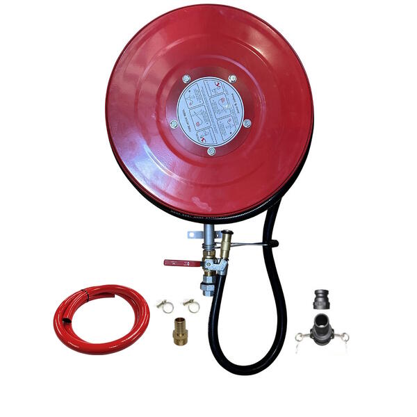 30m x 1" 25mm Fixed Fire Fighting Pump Hose Metal Reel Brass Nozzle with 2M Connecting hose Kit