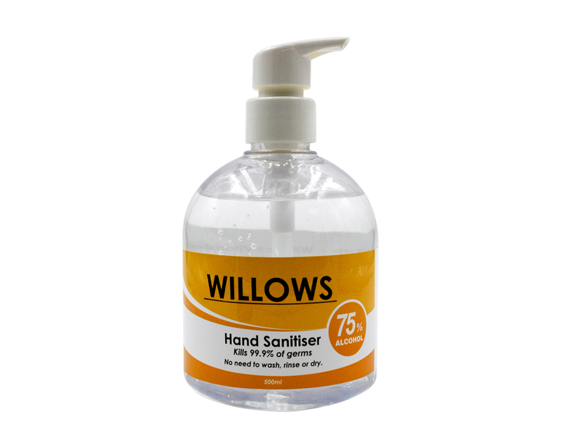 4x 500ml Willows Hand Sanitiser -Alcohol (Vol%): 75 CE, ROHS and FDA Certifications