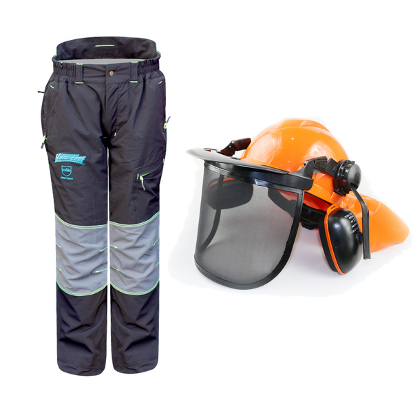 Hurricane Protective Chainsaw Pants & Safety Helmet XL Combo