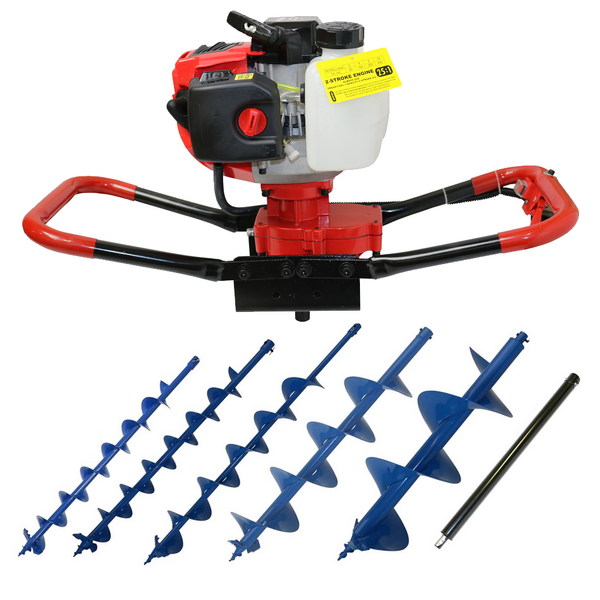 Post Hole Digger 65cc Petrol + 5 Earth Augers + Extension Fence Borer Posthole