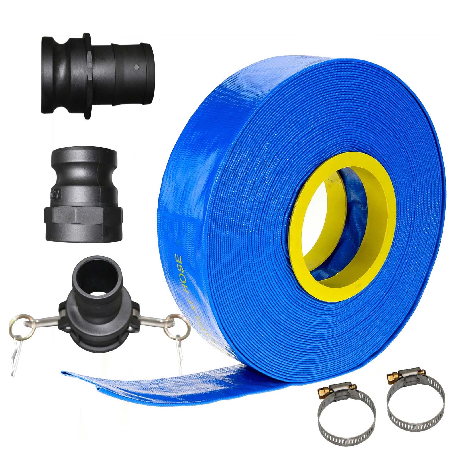 30m x 3 76mm ID Outlet Layflat Hose Kit Camlock Clamps Water Transfer Pump  - JONO & JOHNO