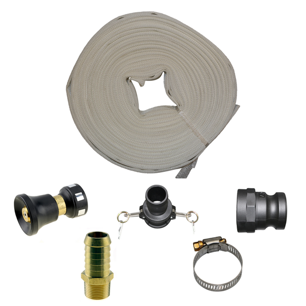 1" x 30m Canvas Layflat Fire Pump Firefighting Hose Kit with Nozzle Transfer