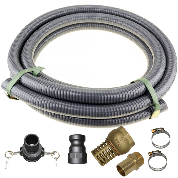 3" Inch 5m Suction Hose Camlocks Clamps Kit Water Fire Pump with Brass Foot Valve