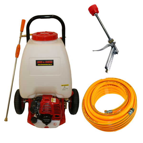 25L WEED SPRAYER PETROL ENGINE WITH WHEELS 10m HOSE AND TRIGGER GUN